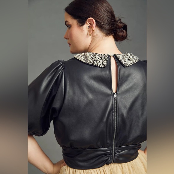 New Women’s Maeve Faux Leather Puff-Sleeve Blouse By Anthropologie!!🔥🔥🔥 - Picture 6 of 16
